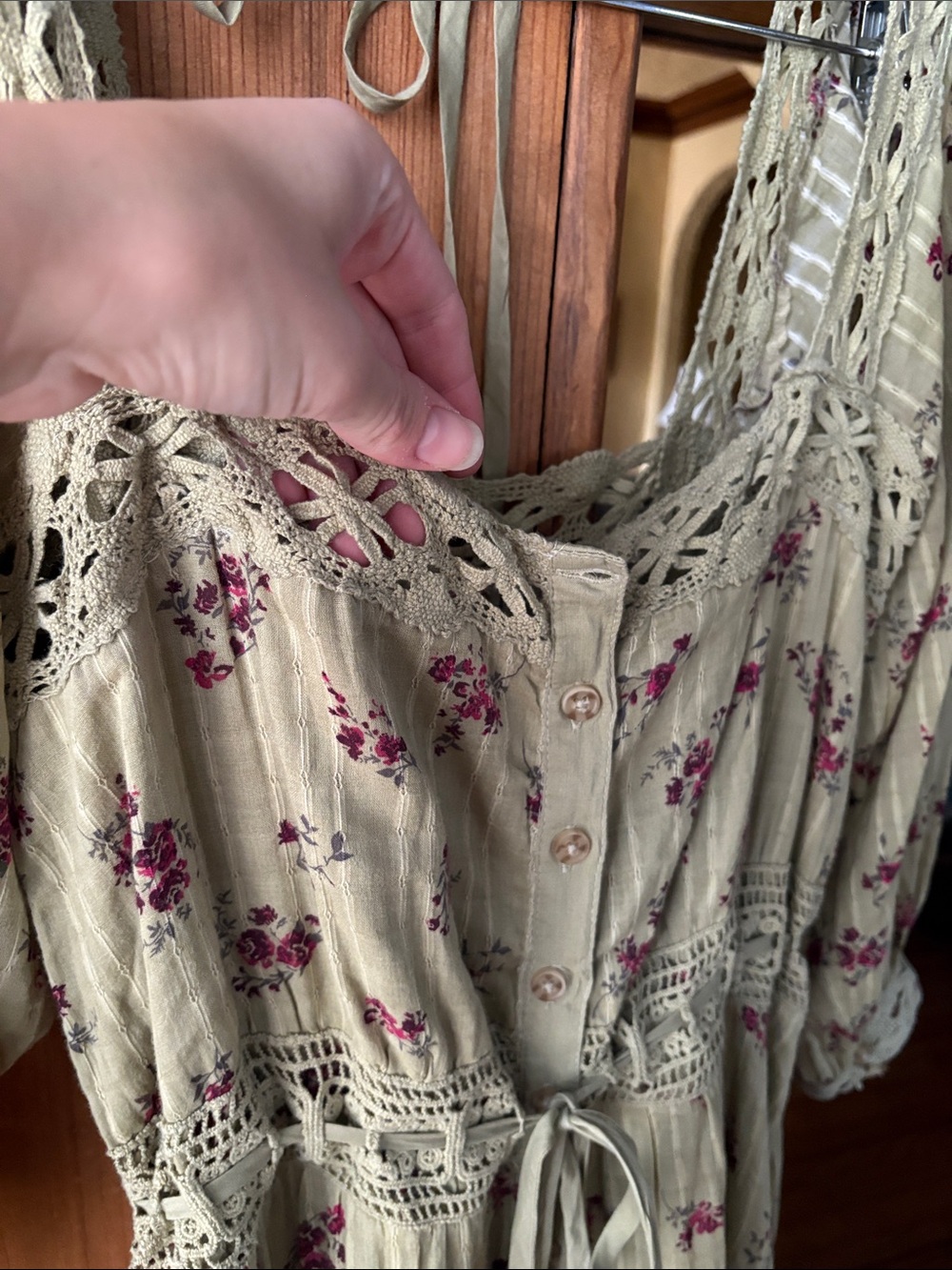 100% Cotton FP Morning Meadows Maxi Dress in Sage with Rose Print - Picture 11 of 13
